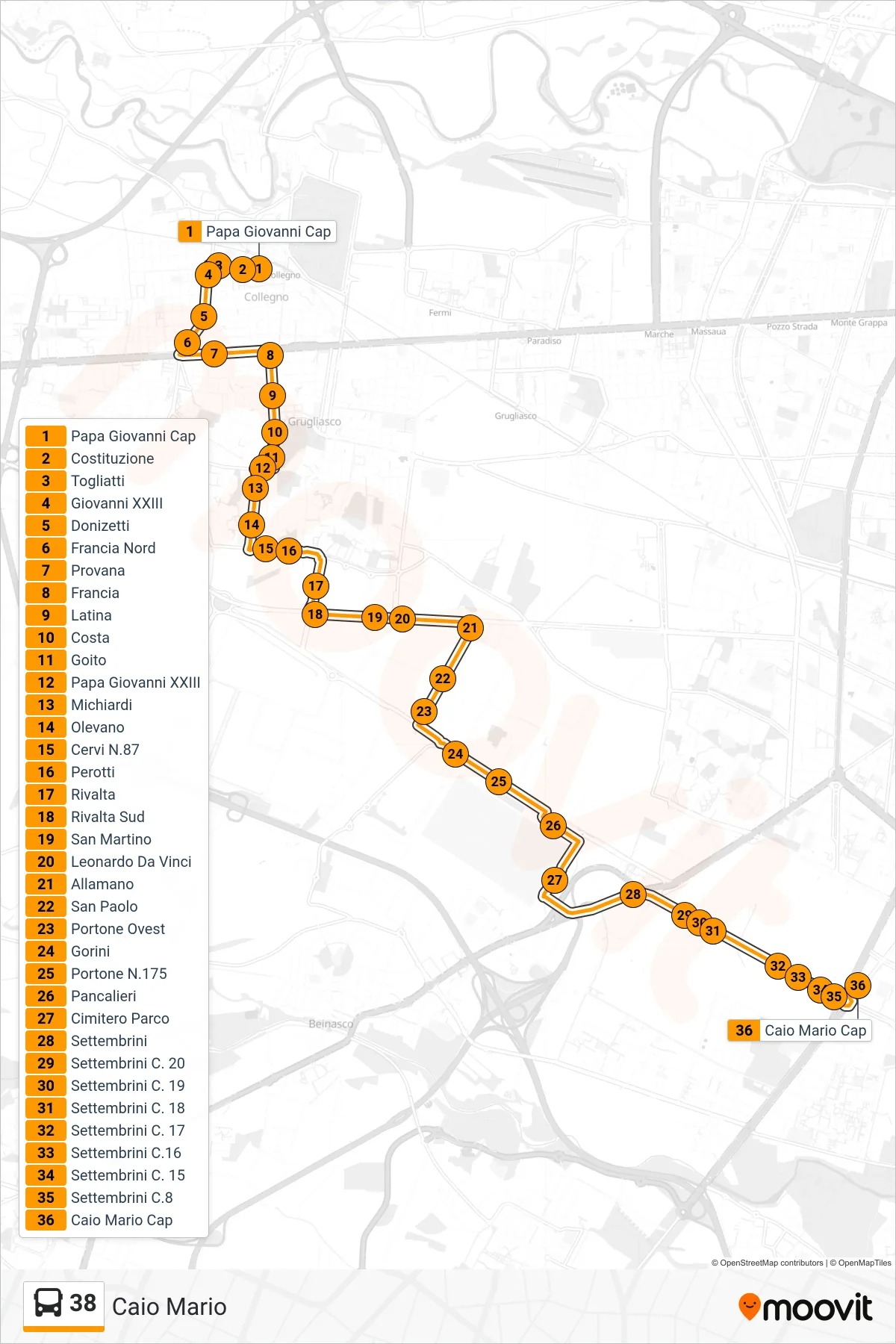 Linea 38  bus (Caio Mario) - Percorsi e fermate sulla mappa