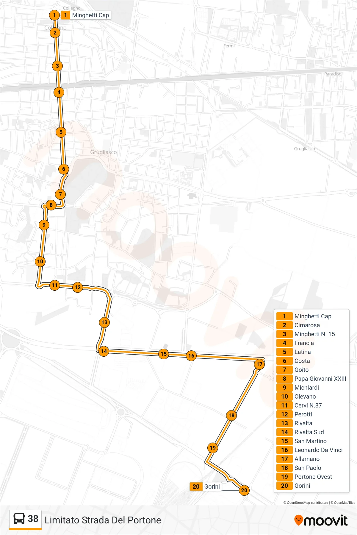 Linea 38 bus (Limitato Strada Del Portone) - Percorsi e fermate sulla mappa