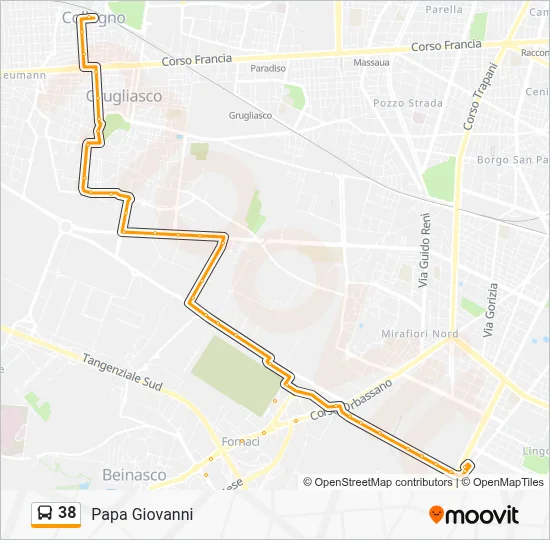 Percorso linea bus 38
