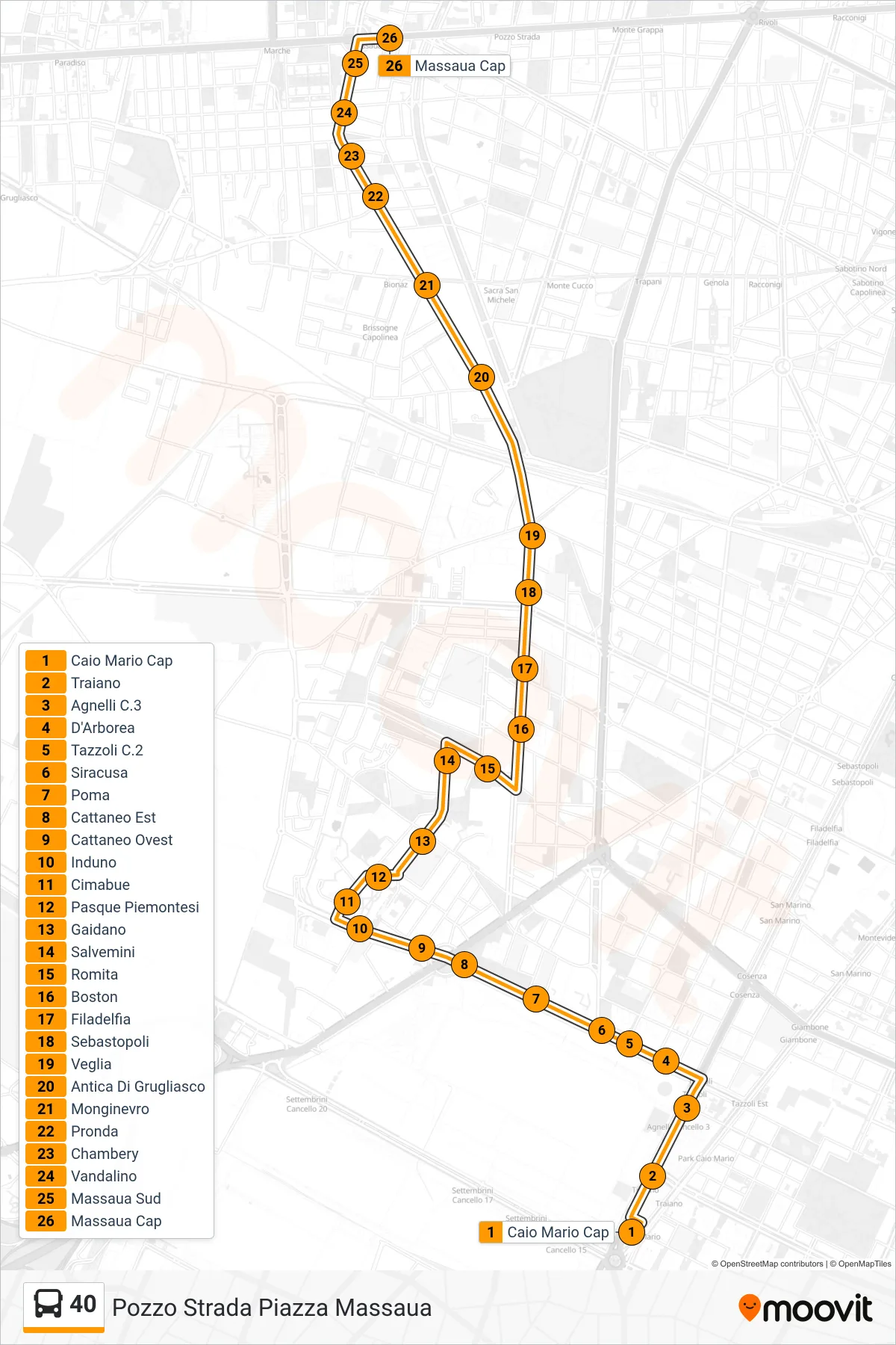 Linea 40 bus (Pozzo Strada Piazza Massaua) - Percorsi e fermate sulla mappa