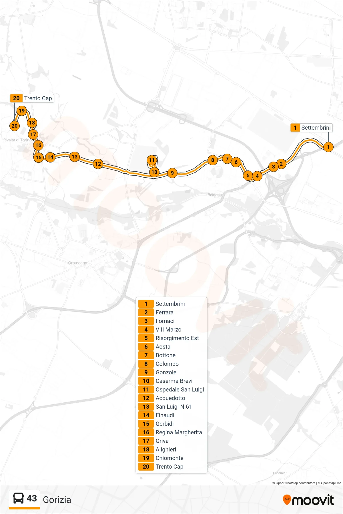 Linea 43 bus (Gorizia) - Percorsi e fermate sulla mappa