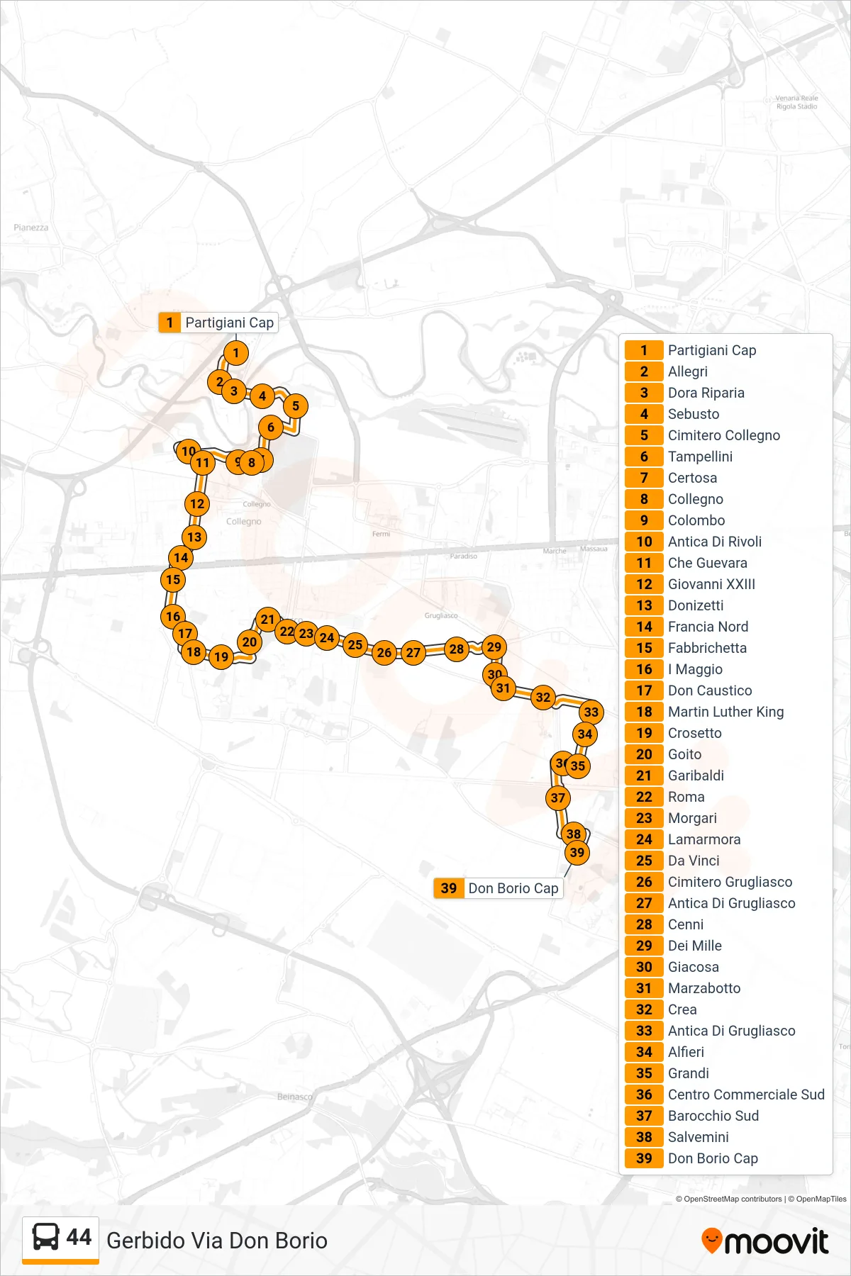 Linea 44 bus (Gerbido Via Don Borio) - Percorsi e fermate sulla mappa
