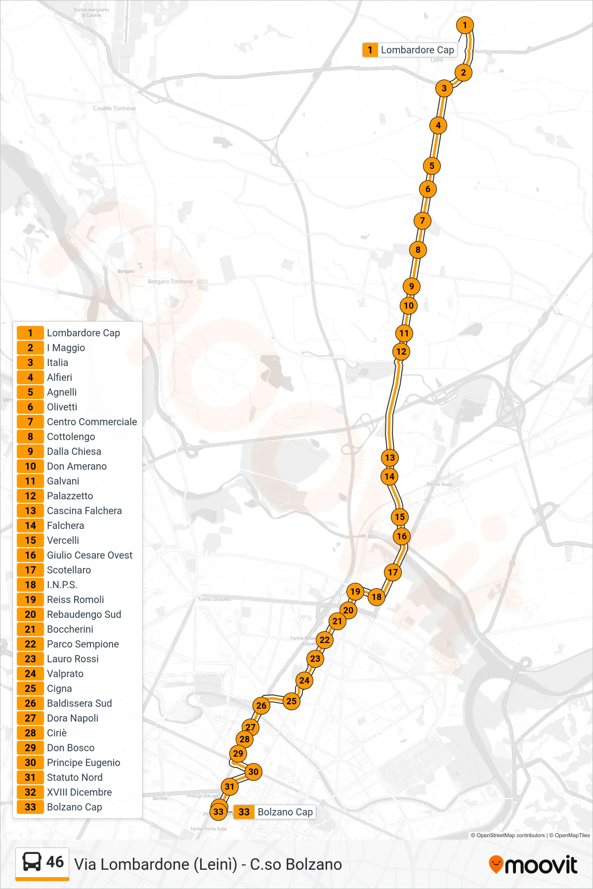 Linea 46  bus (Porta Susa P. XVIII Dicembre) - Percorsi e fermate sulla mappa
