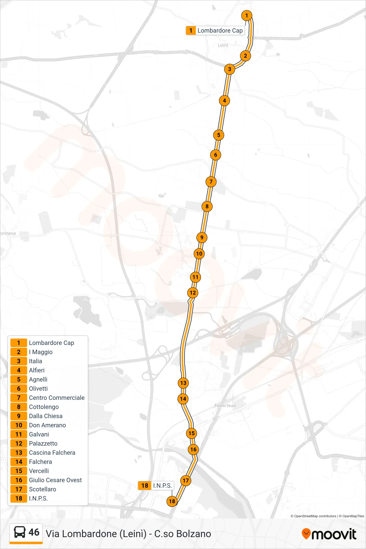 Linea 46 bus (Limitato Via Oxilia) - Percorsi e fermate sulla mappa