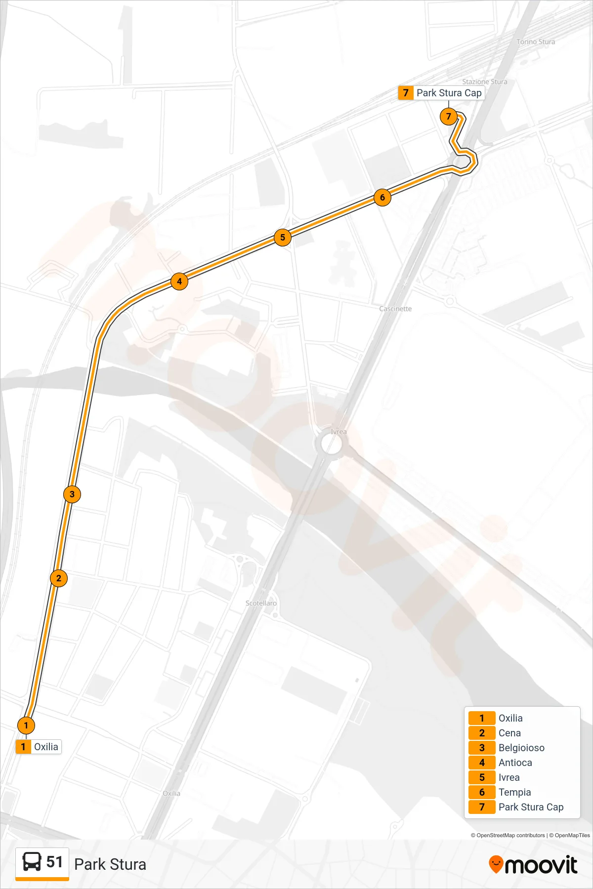 Linea 51 bus (Park Stura) - Percorsi e fermate sulla mappa