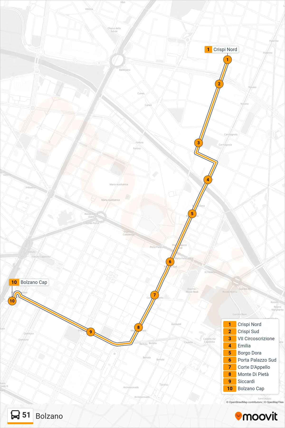 Linea 51 bus (Bolzano) - Percorsi e fermate sulla mappa
