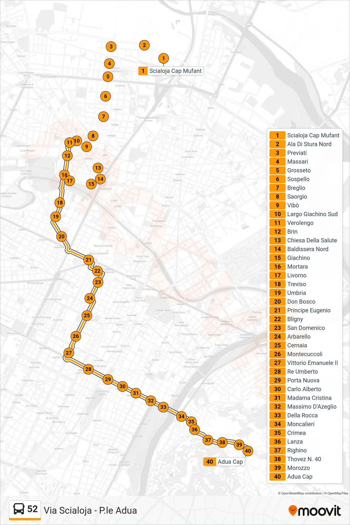 Linea 52 bus (Adua) - Percorsi e fermate sulla mappa