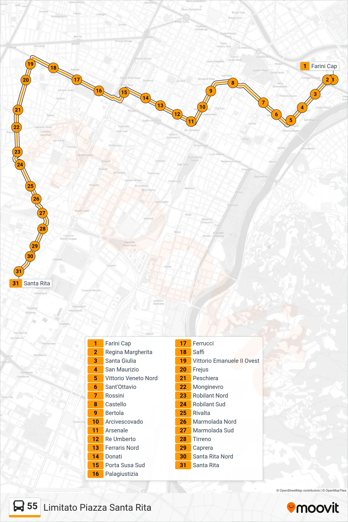 Linea 55 bus (Limitato Piazza Santa Rita) - Percorsi e fermate sulla mappa