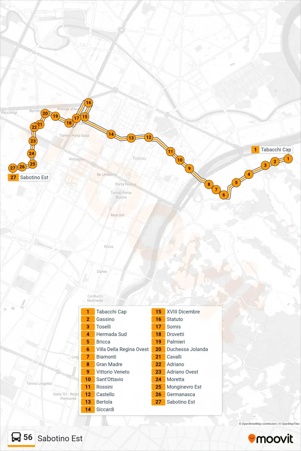 Linea 56 bus (Sabotino Est) - Percorsi e fermate sulla mappa