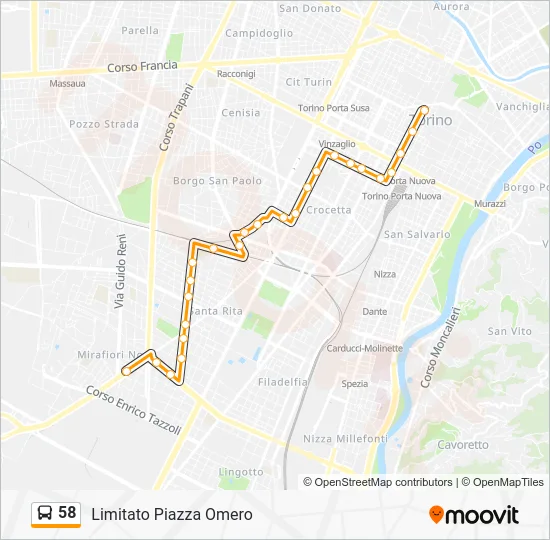 Percorso linea bus 58