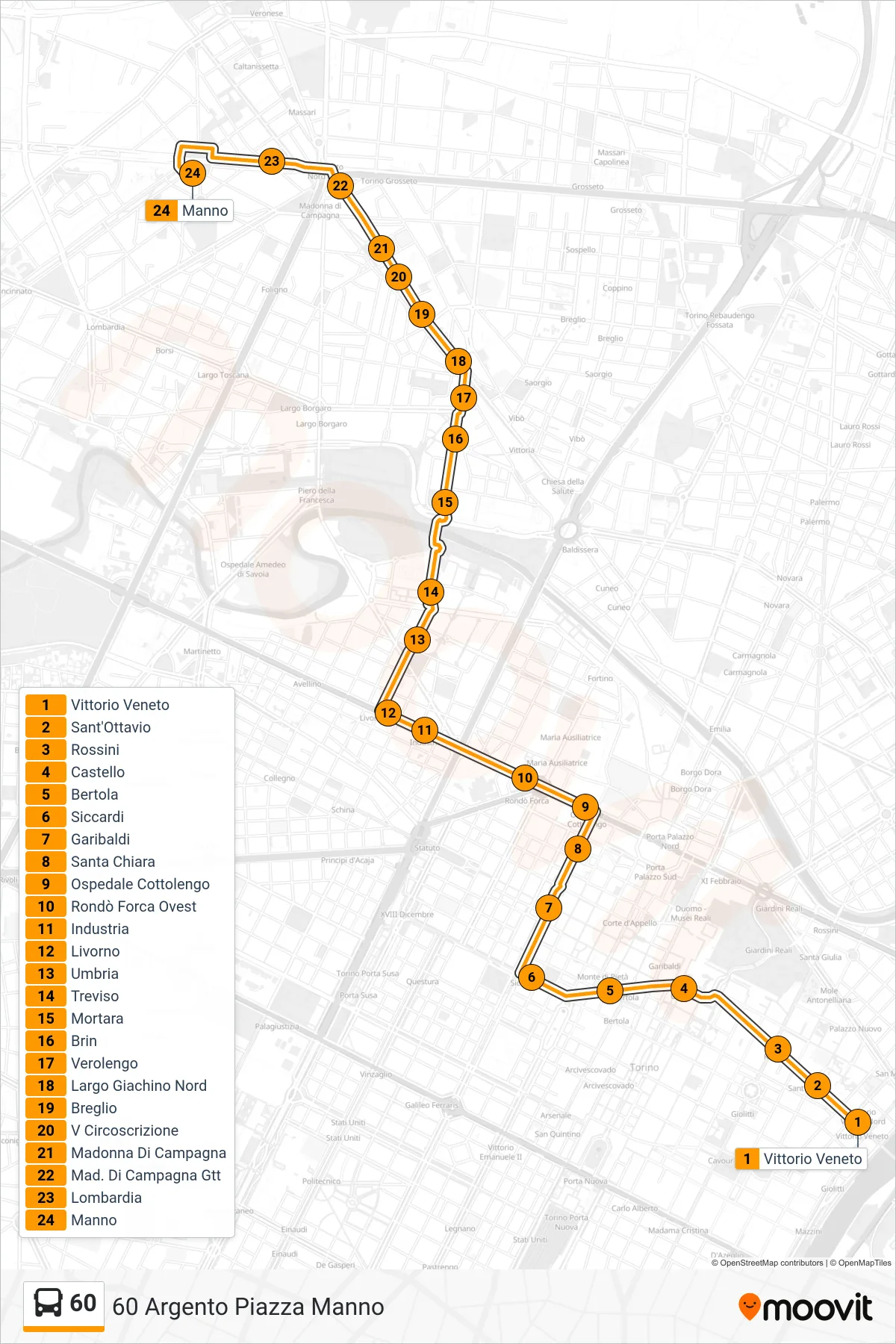 Linea 60 bus (60 Argento Piazza Manno) - Percorsi e fermate sulla mappa