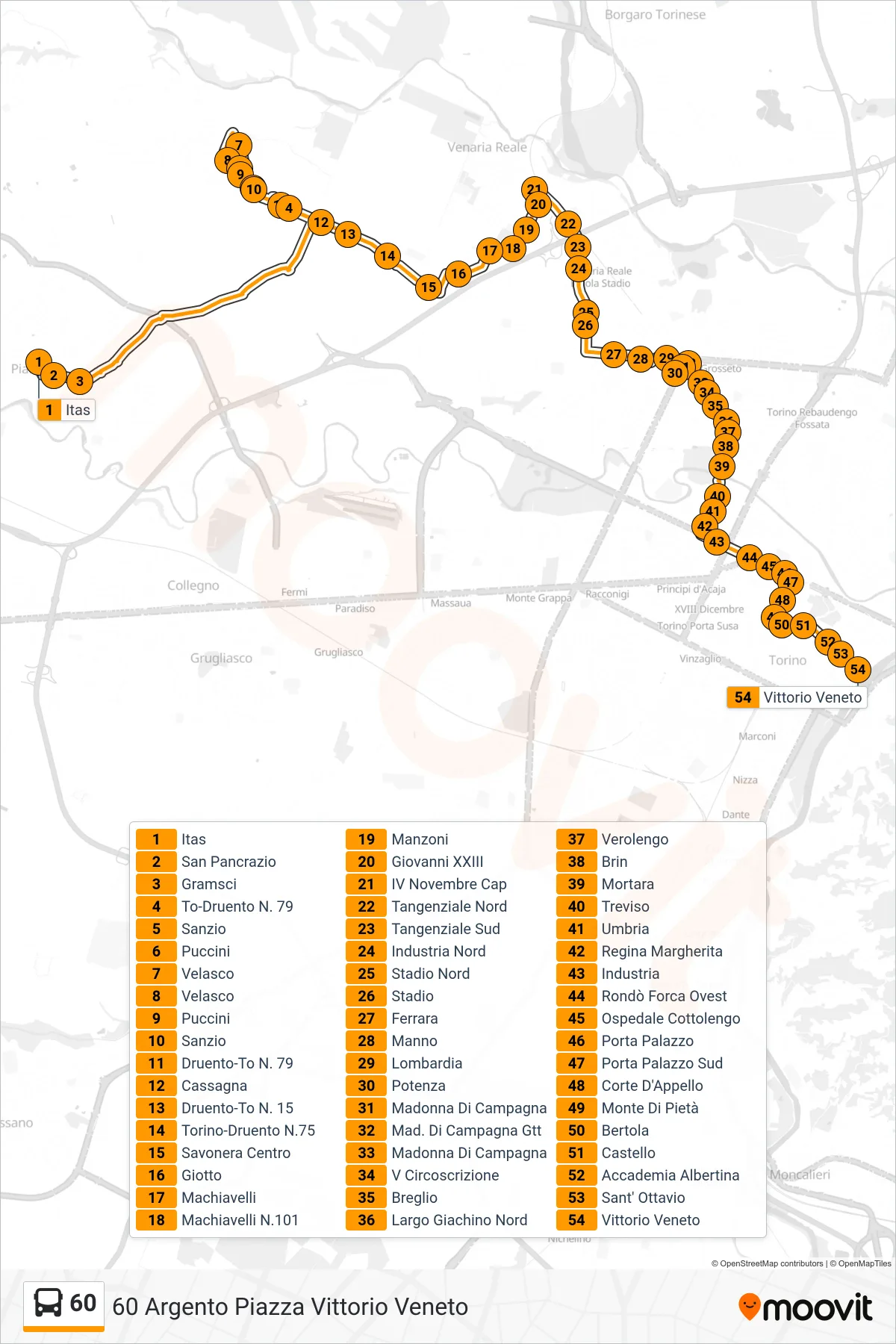 Linea 60 bus (60 Argento Piazza Vittorio Veneto) - Percorsi e fermate sulla mappa