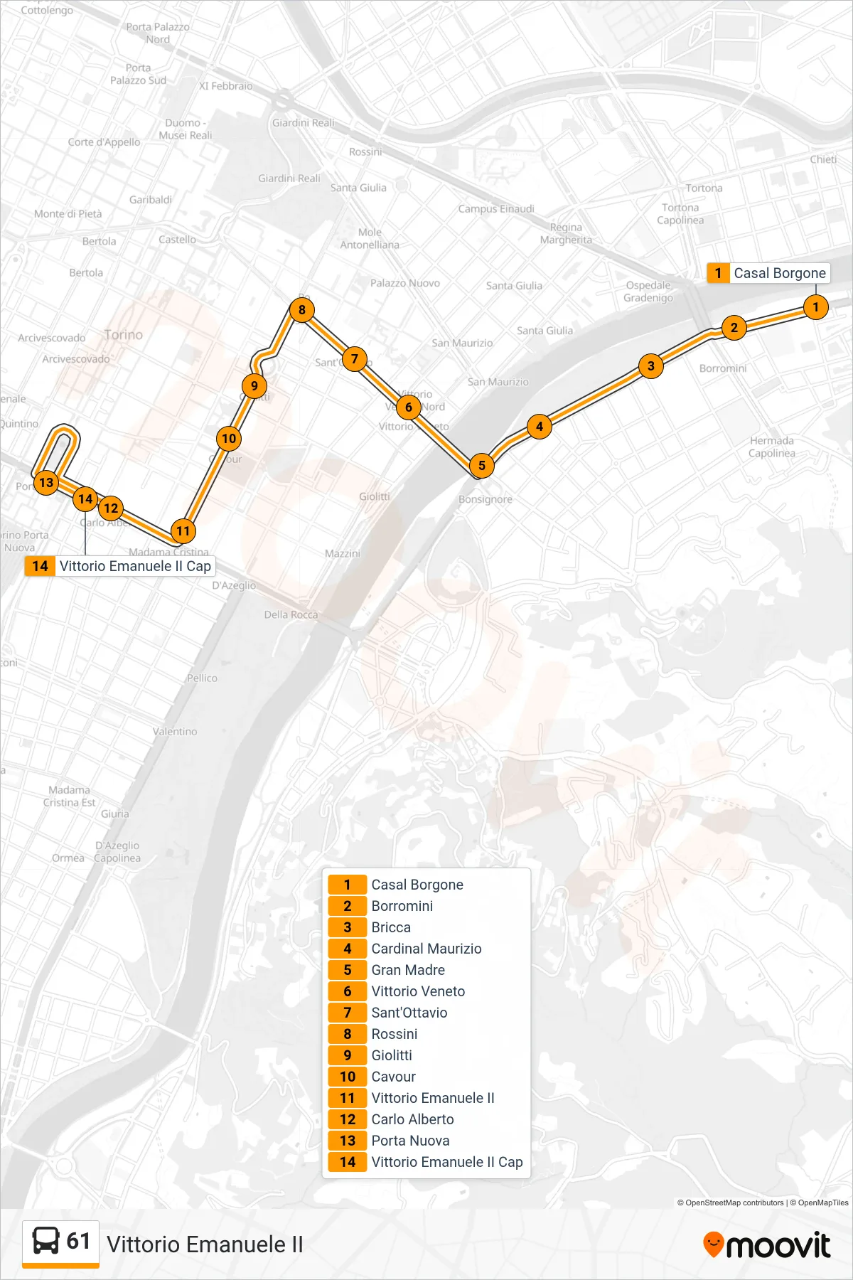 Linea 61 bus (Vittorio Emanuele II) - Percorsi e fermate sulla mappa