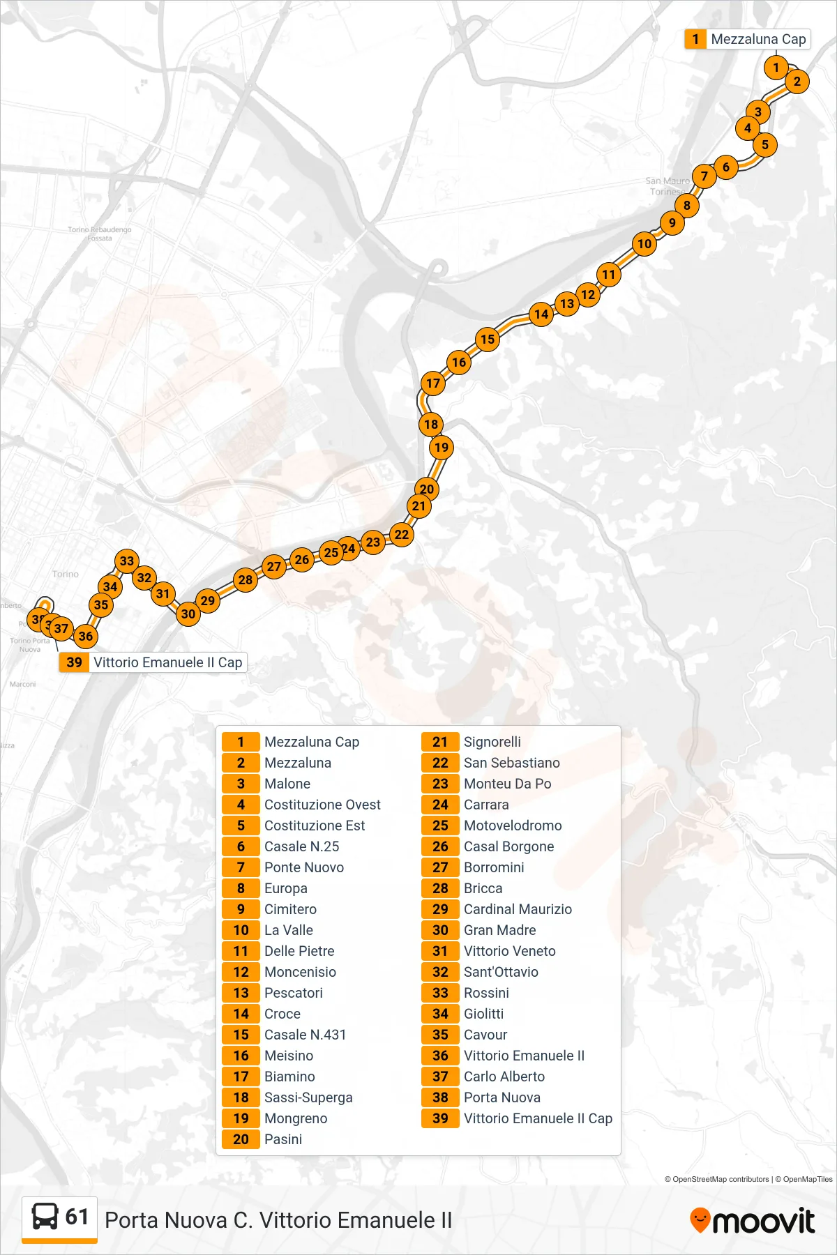Linea 61 bus (Porta Nuova C. Vittorio Emanuele II) - Percorsi e fermate sulla mappa