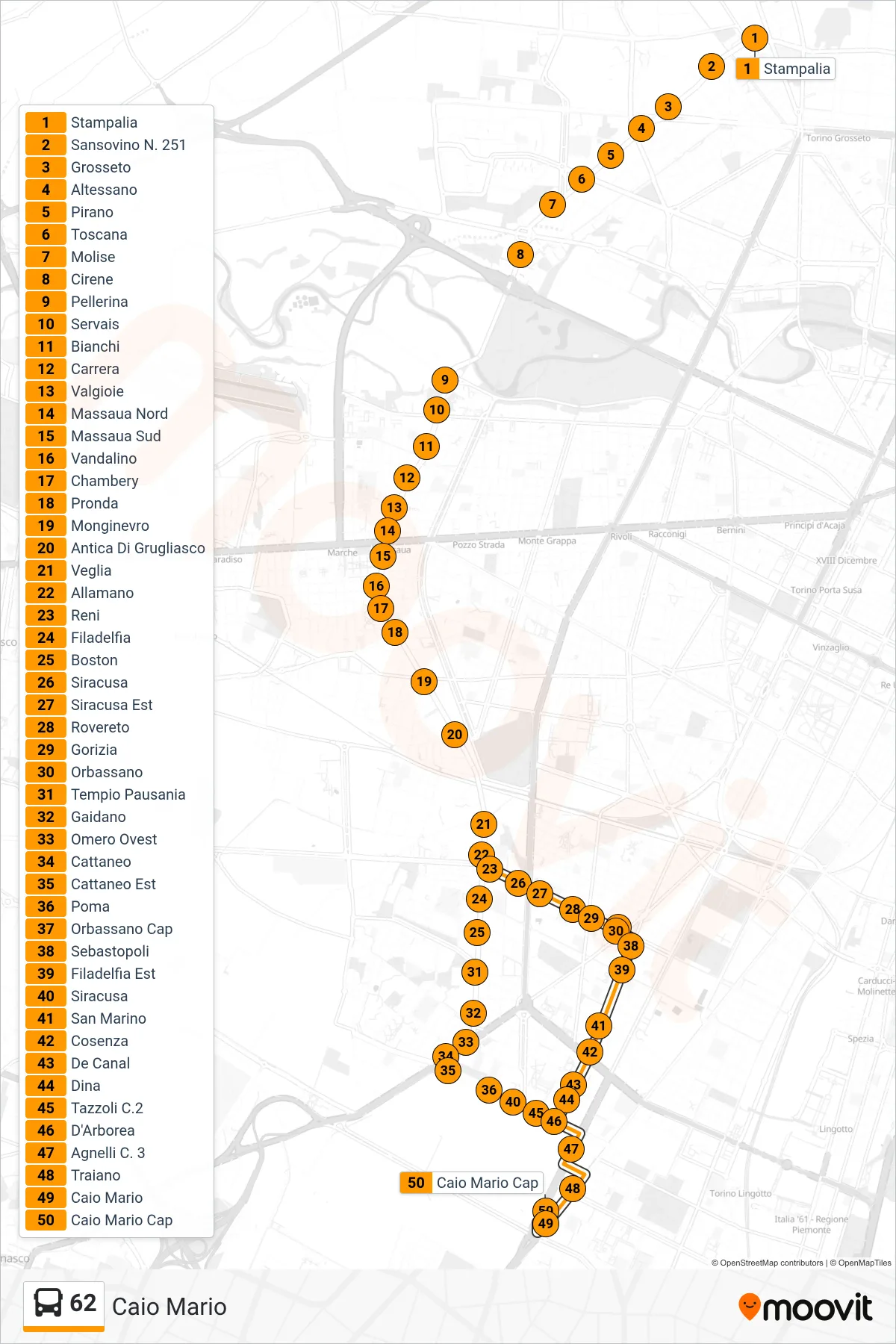 Linea 62  bus (Caio Mario) - Percorsi e fermate sulla mappa
