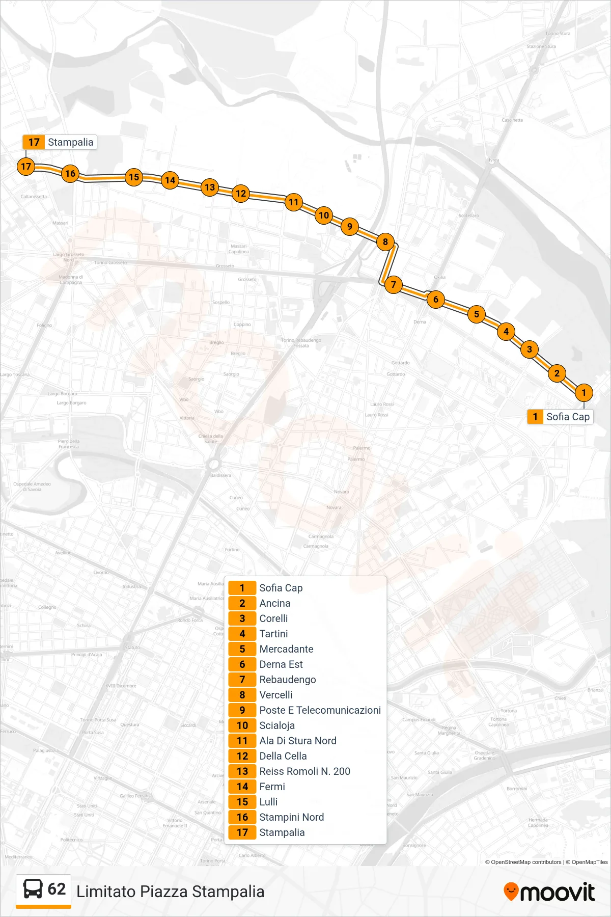 Linea 62 bus (Limitato Piazza Stampalia) - Percorsi e fermate sulla mappa