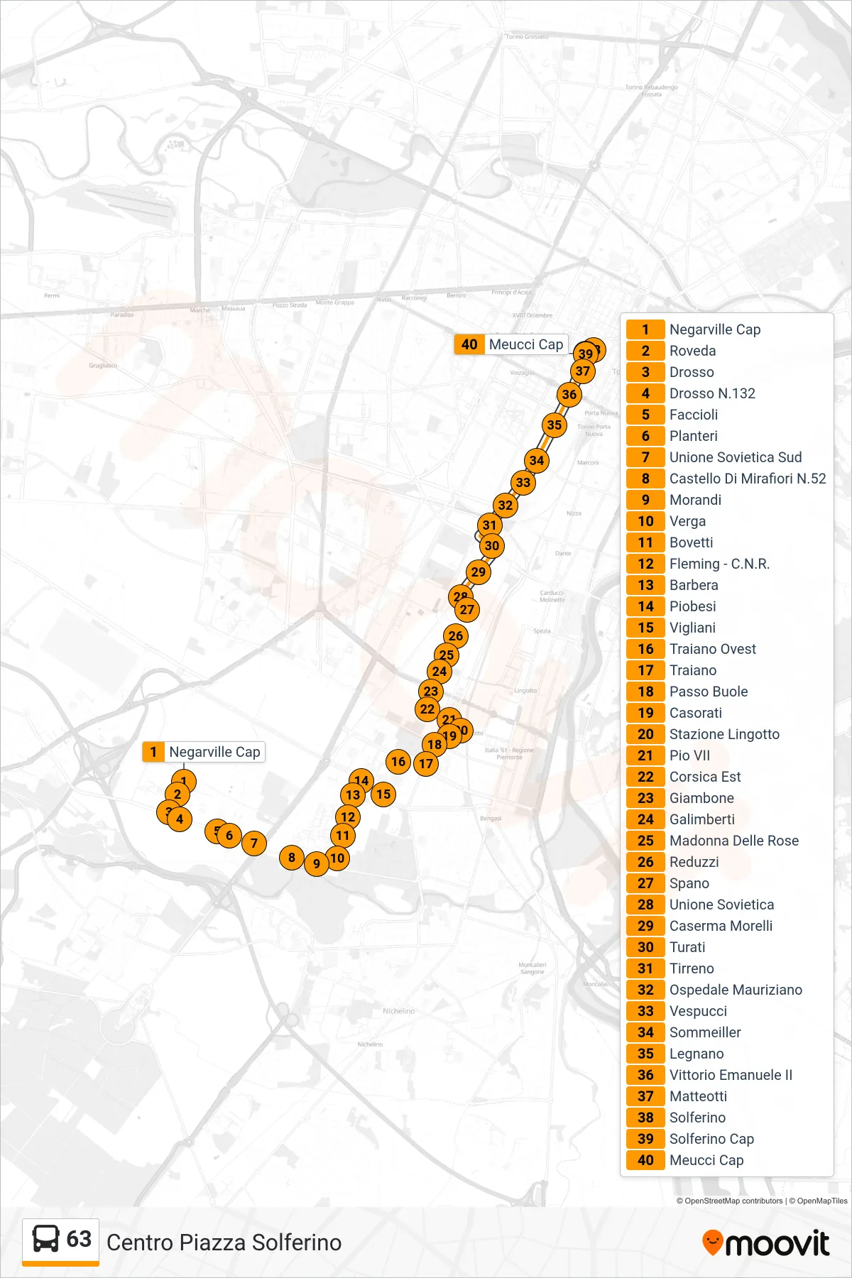 Linea 63  bus (Centro Piazza Solferino) - Percorsi e fermate sulla mappa