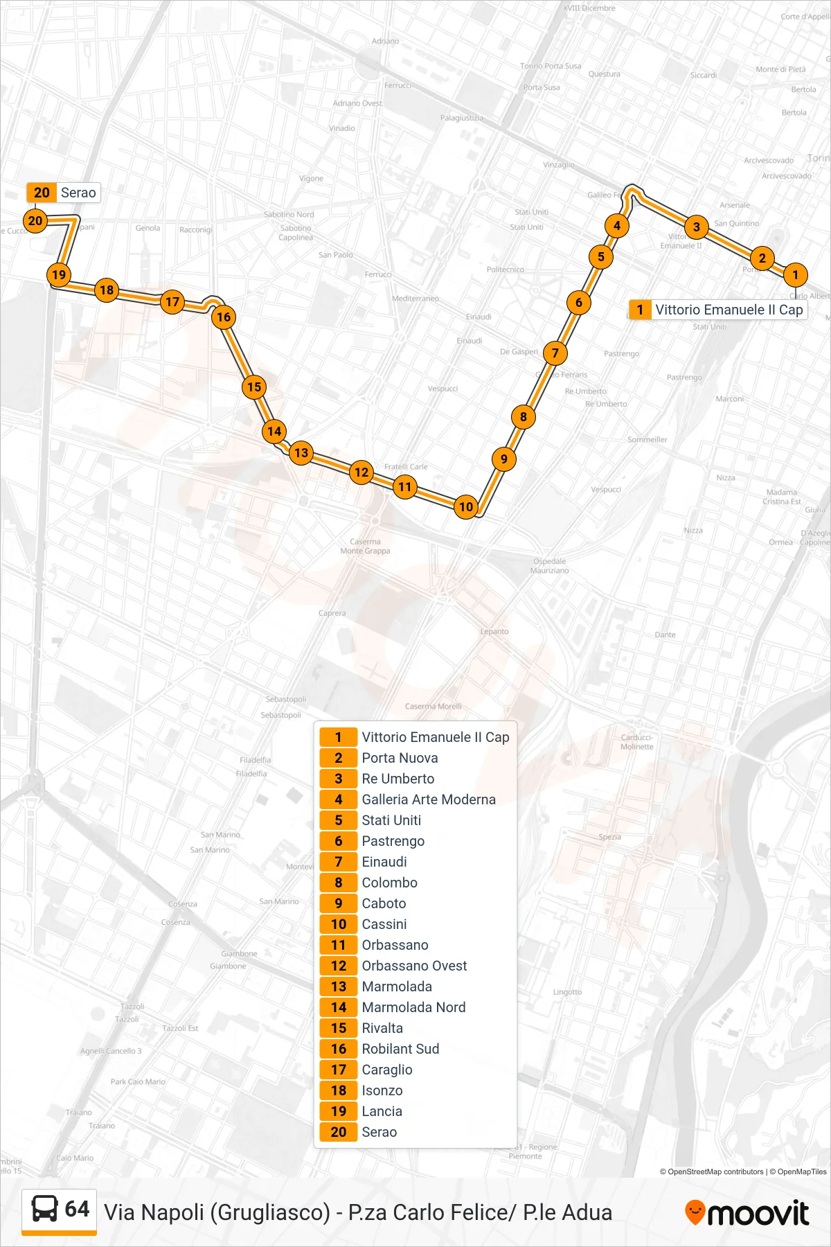 Linea 64 bus (Serao) - Percorsi e fermate sulla mappa