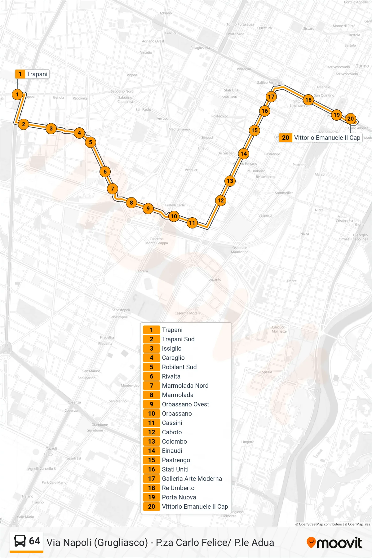 Linea 64 bus (Vittorio Emanuele II) - Percorsi e fermate sulla mappa