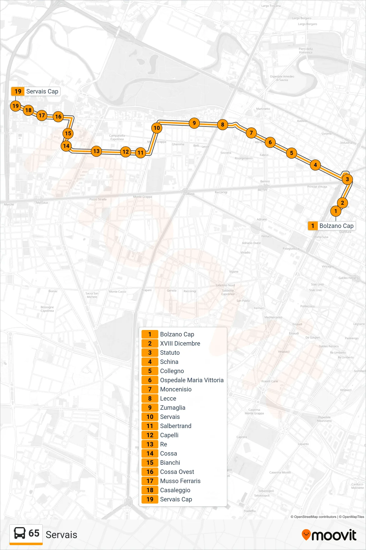 Linea 65 bus (Servais) - Percorsi e fermate sulla mappa