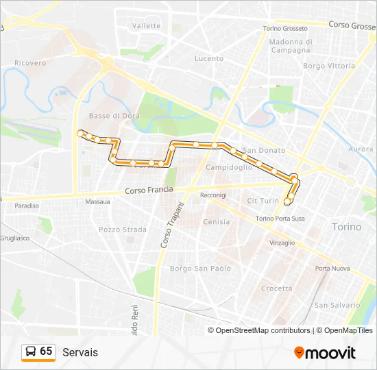 Percorso linea bus 65