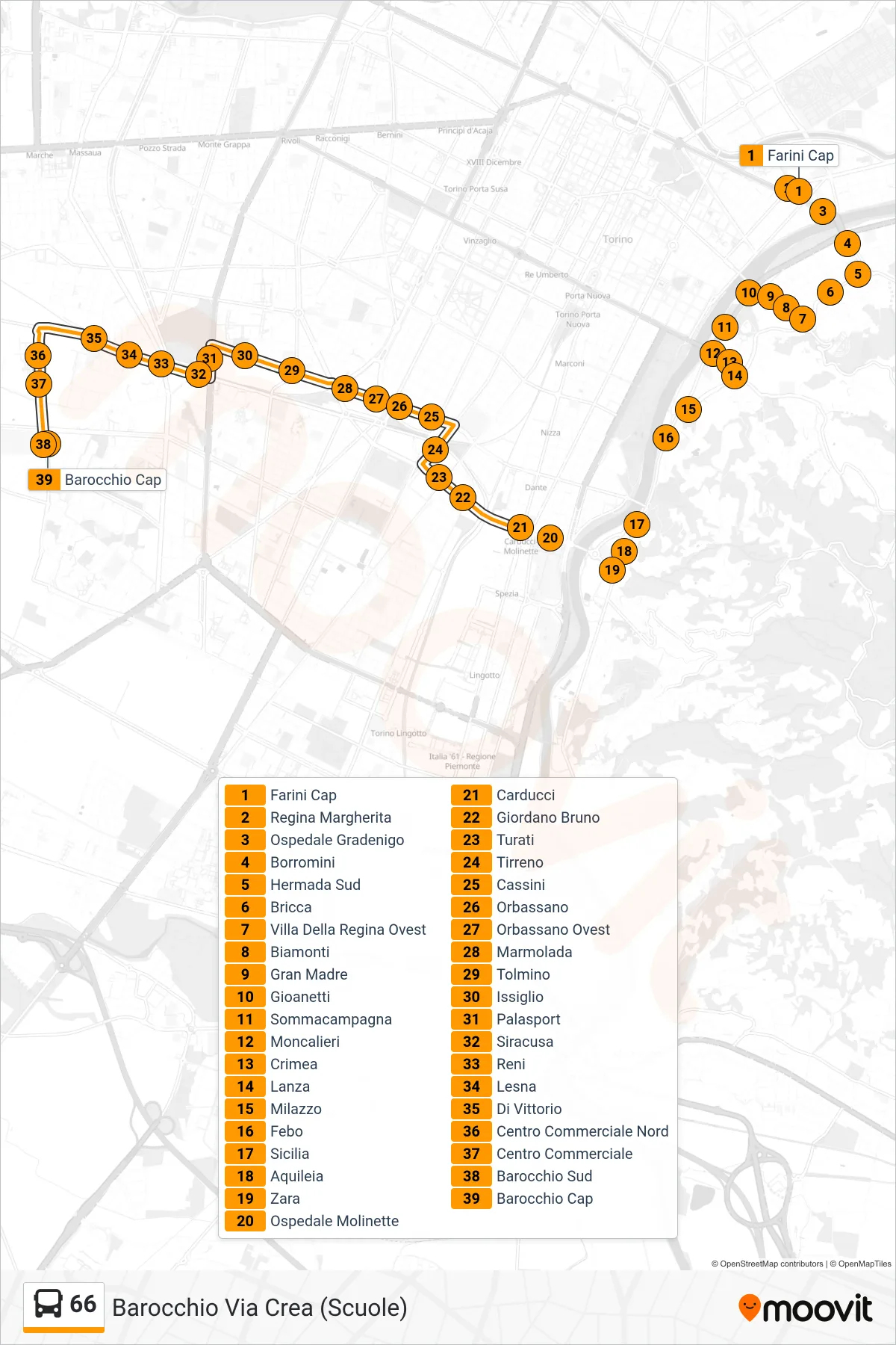 66 bus Line (Barocchio Via Crea (Schools)) route and stops on a map