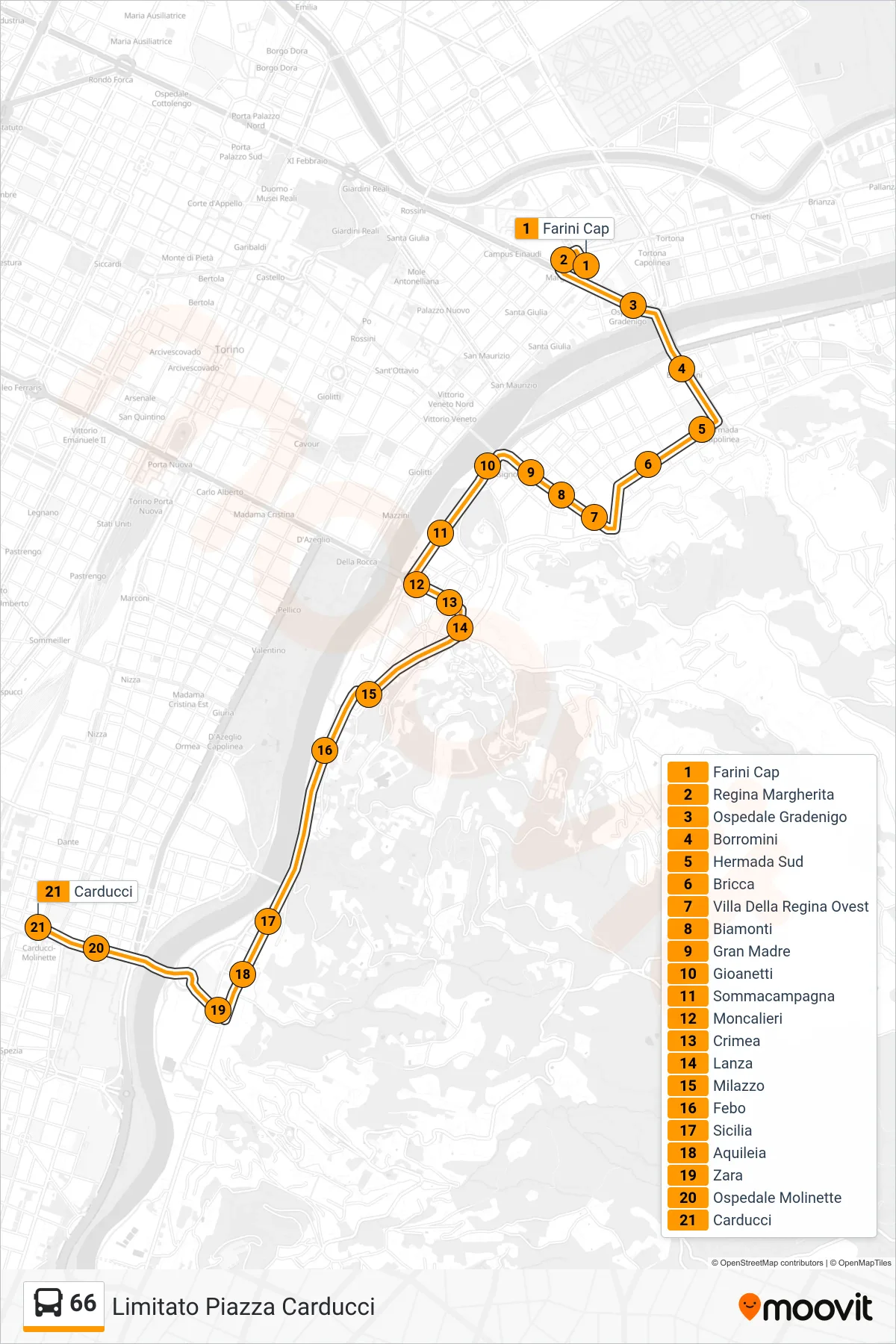 Linea 66  bus (Limitato Piazza Carducci) - Percorsi e fermate sulla mappa