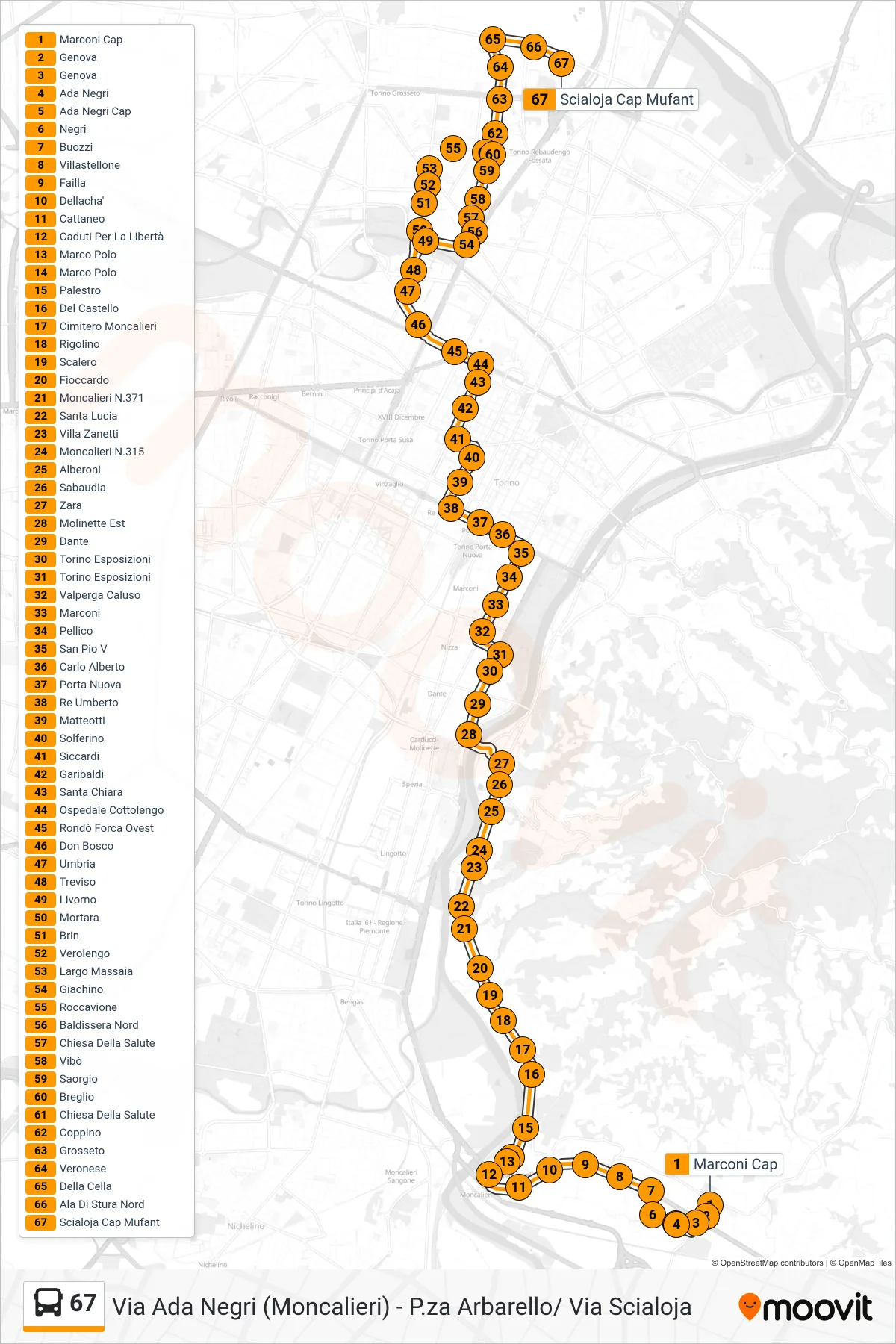 Linea 67  bus (Borgo Vittoria Via Scialoja) - Percorsi e fermate sulla mappa