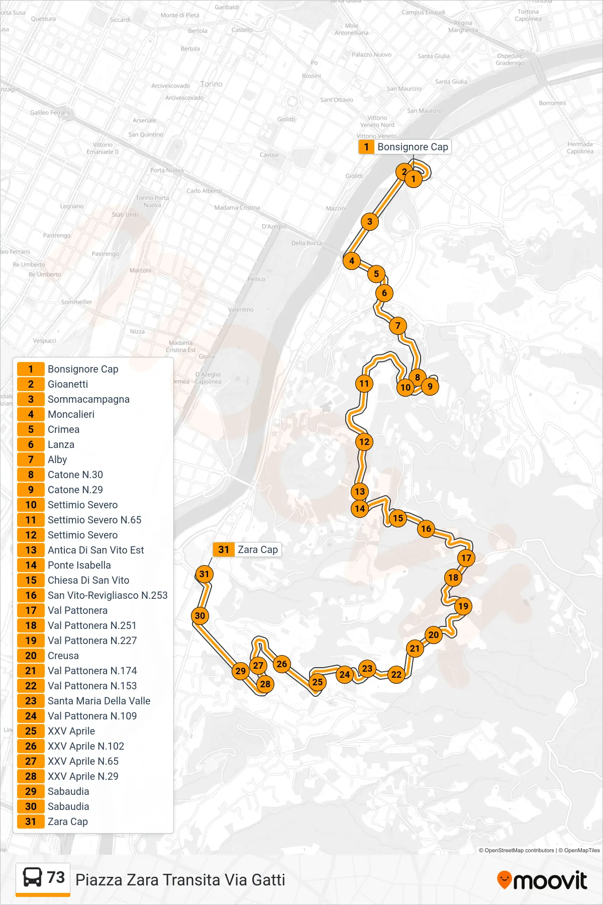 Linea 73  bus (Piazza Zara Transita Via Gatti) - Percorsi e fermate sulla mappa