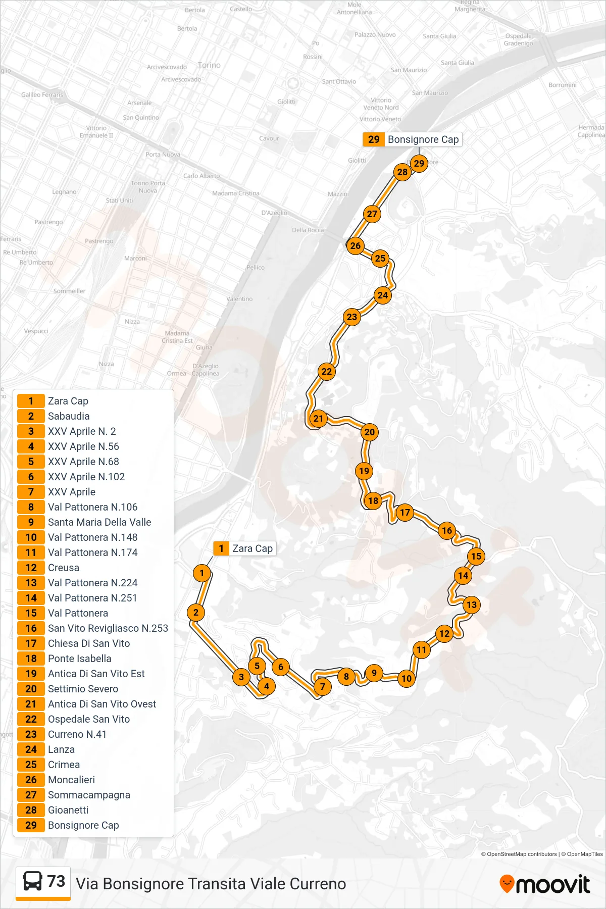 Linea 73  bus (Via Bonsignore Transita Viale Curreno) - Percorsi e fermate sulla mappa