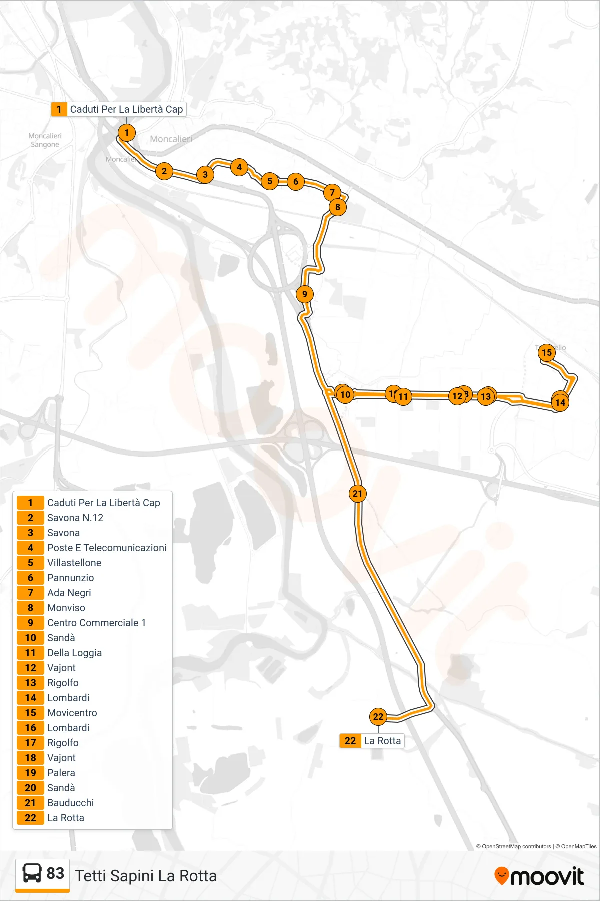 Linea 83  bus (Tetti Sapini La Rotta) - Percorsi e fermate sulla mappa