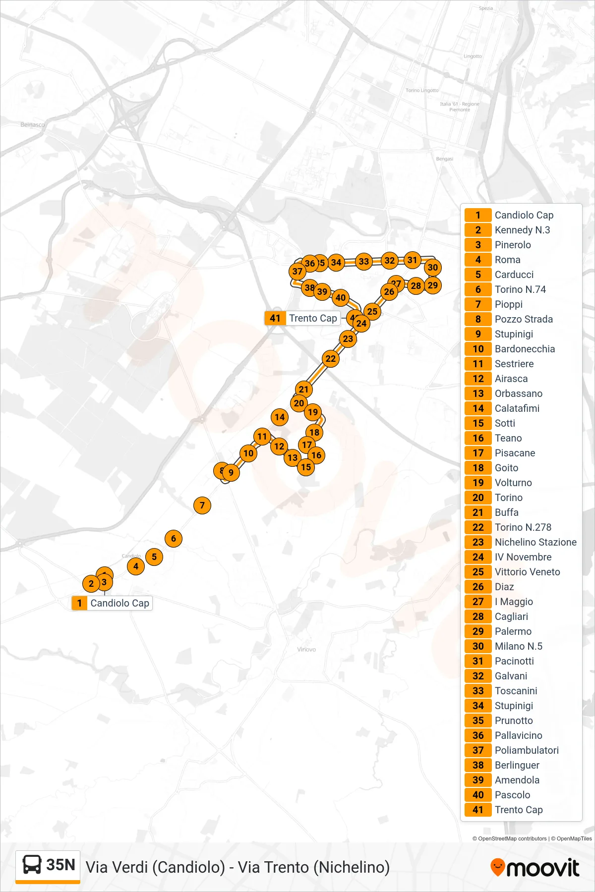 Linea 35N  bus (Scolastico Istituto Maxwell) - Percorsi e fermate sulla mappa
