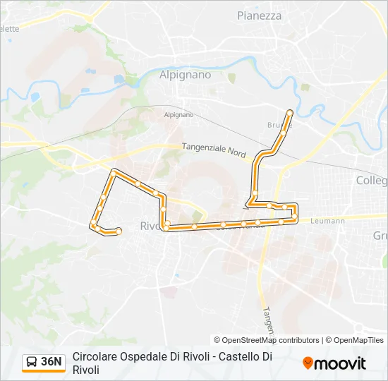 36N Bus Line Map