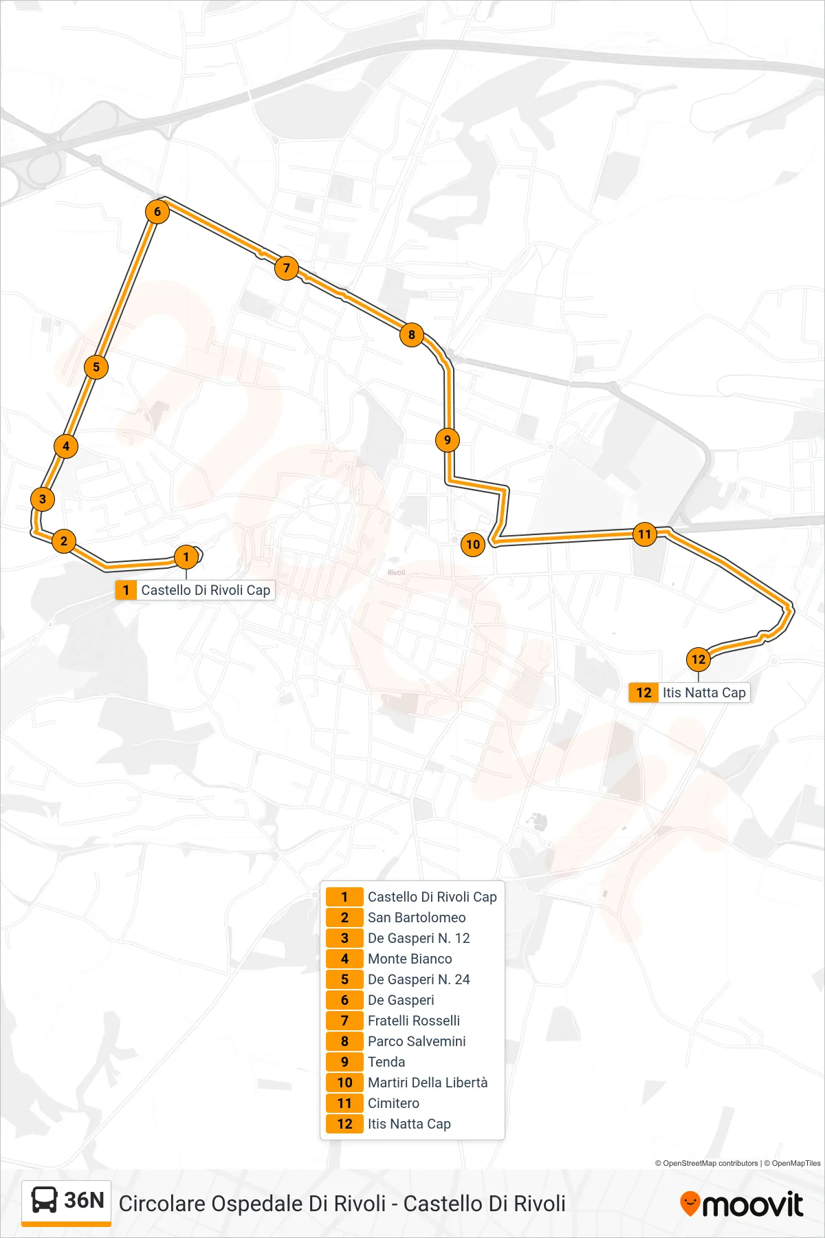 Linea 36N bus (Scolastico 6 Itis Natta) - Percorsi e fermate sulla mappa