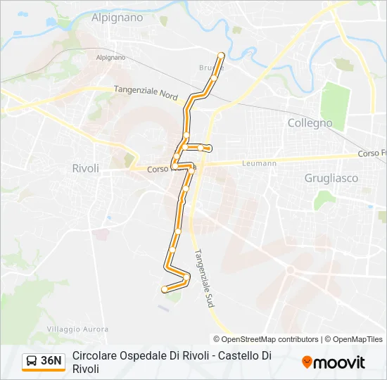 36N Bus Line Map