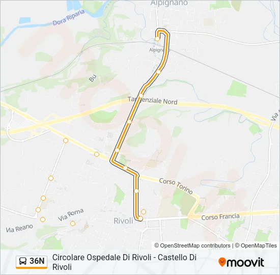 36N Bus Line Map