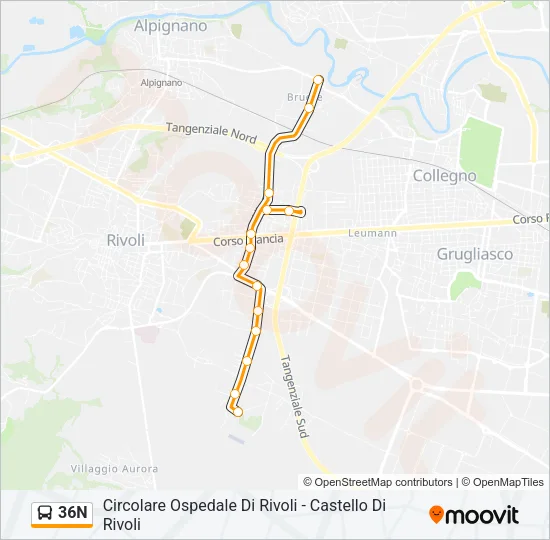 36N Bus Line Map