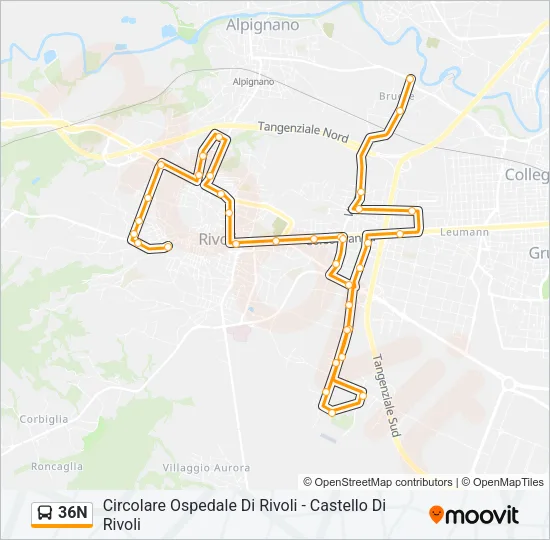 36N Bus Line Map