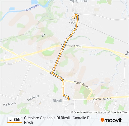 Percorso linea bus 36N