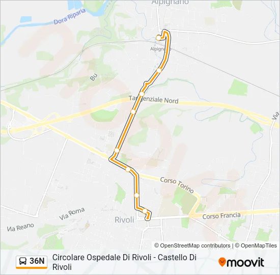 36N Bus Line Map