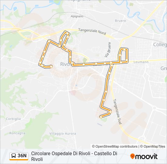 Percorso linea bus 36N