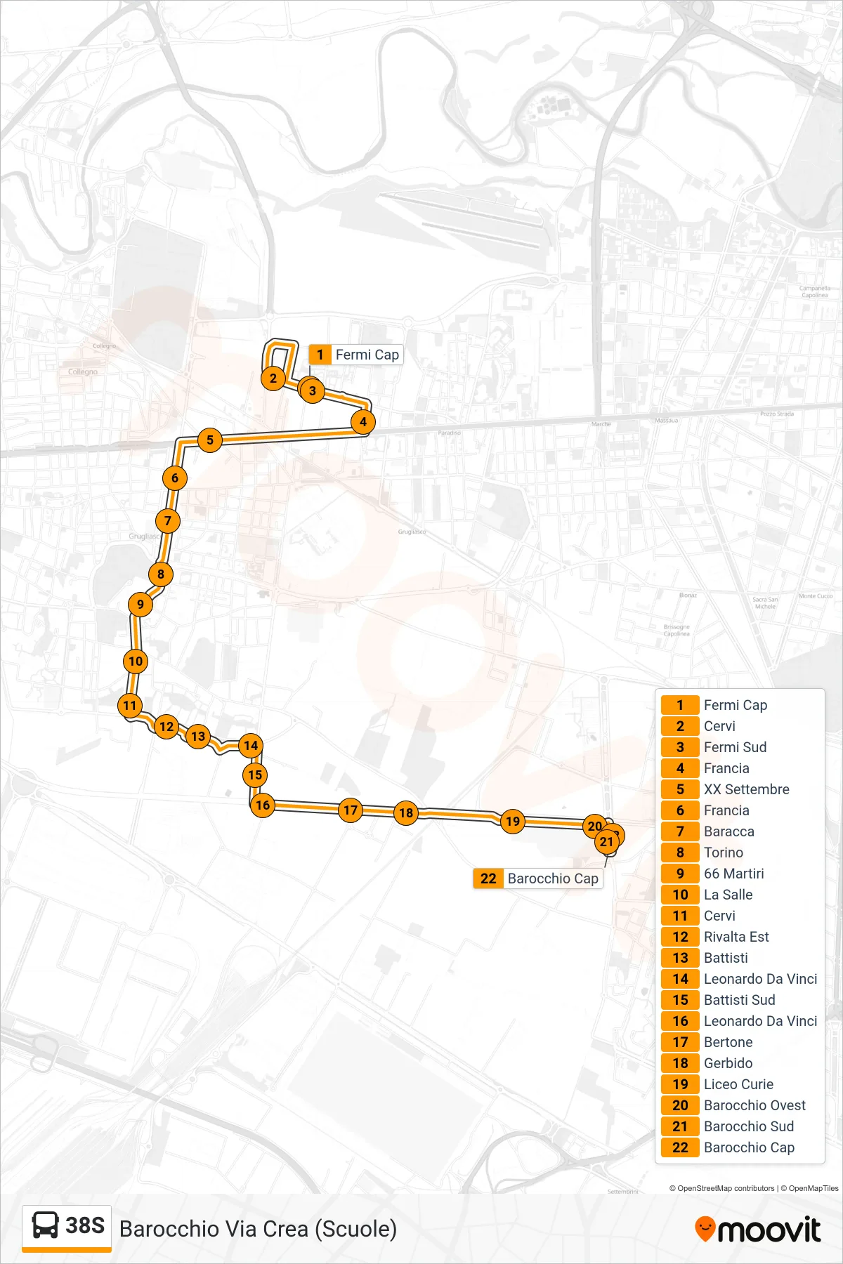 Linea 38S bus (Barocchio Via Crea (Scuole)) - Percorsi e fermate sulla mappa