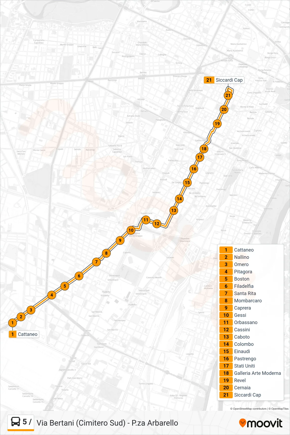Linea 5 / bus (Siccardi) - Percorsi e fermate sulla mappa
