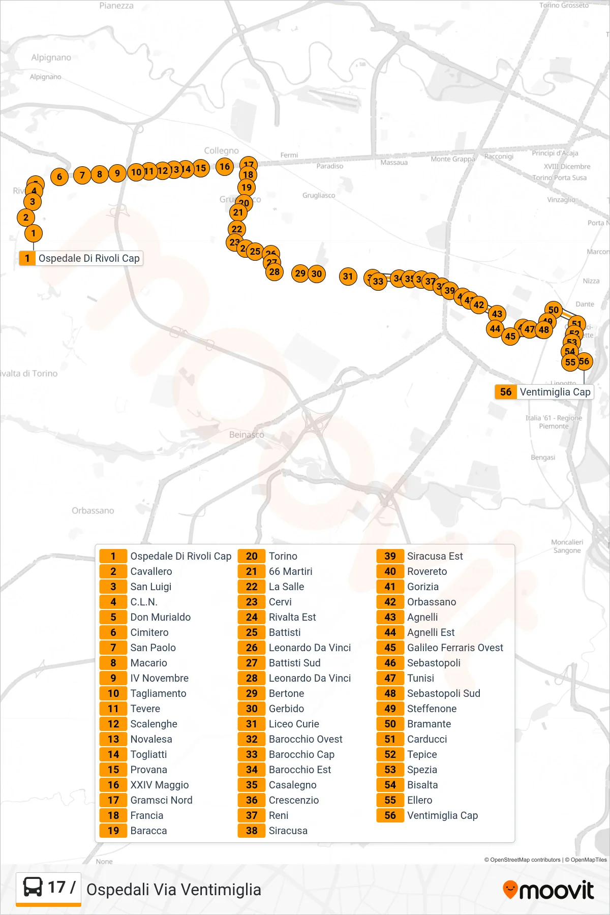 Linea 17 / bus (Ospedali Via Ventimiglia) - Percorsi e fermate sulla mappa