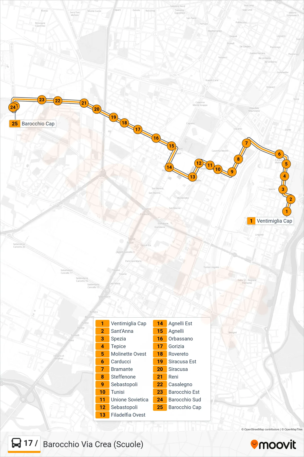 Linea 17 / bus (Barocchio Via Crea (Scuole)) - Percorsi e fermate sulla mappa