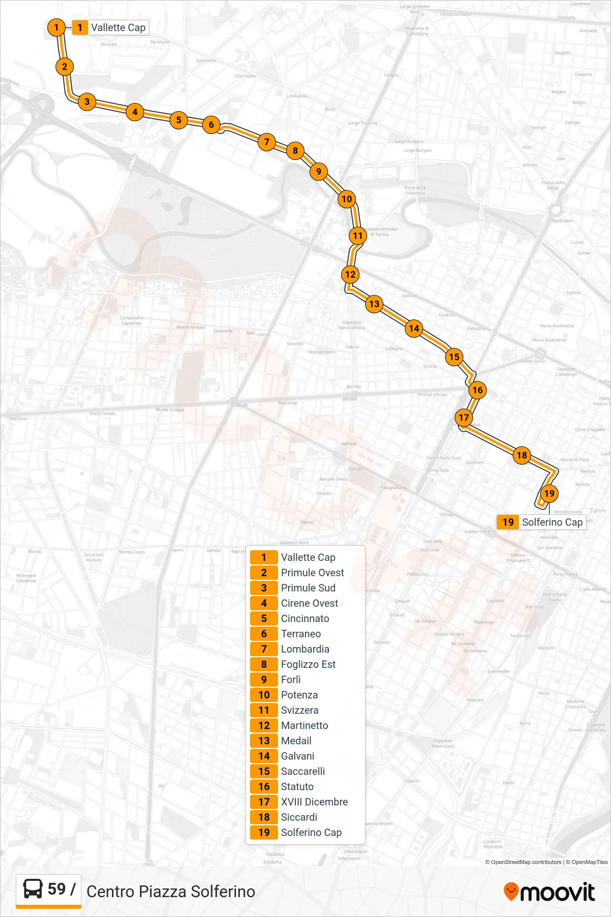 Linea 59 / bus (Centro Piazza Solferino) - Percorsi e fermate sulla mappa
