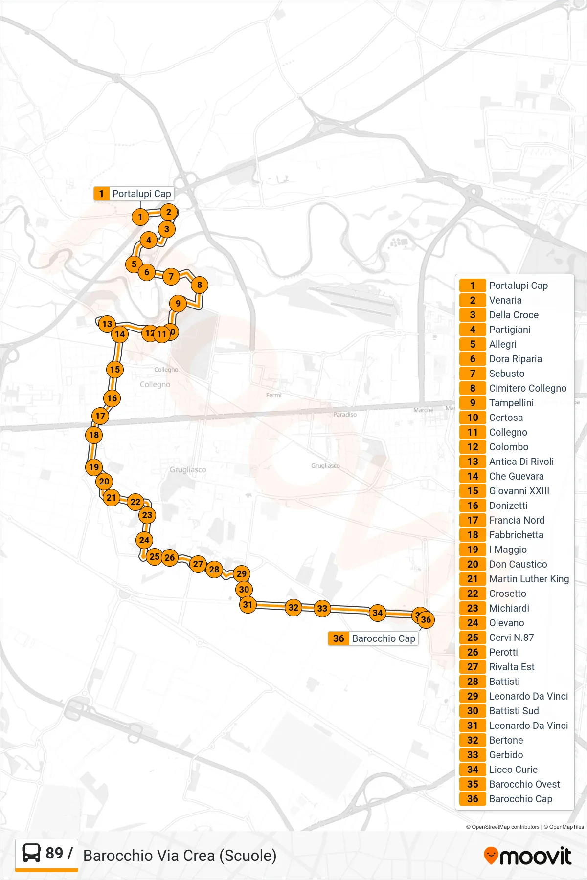 Linea 89 / bus (Barocchio Via Crea (Scuole)) - Percorsi e fermate sulla mappa