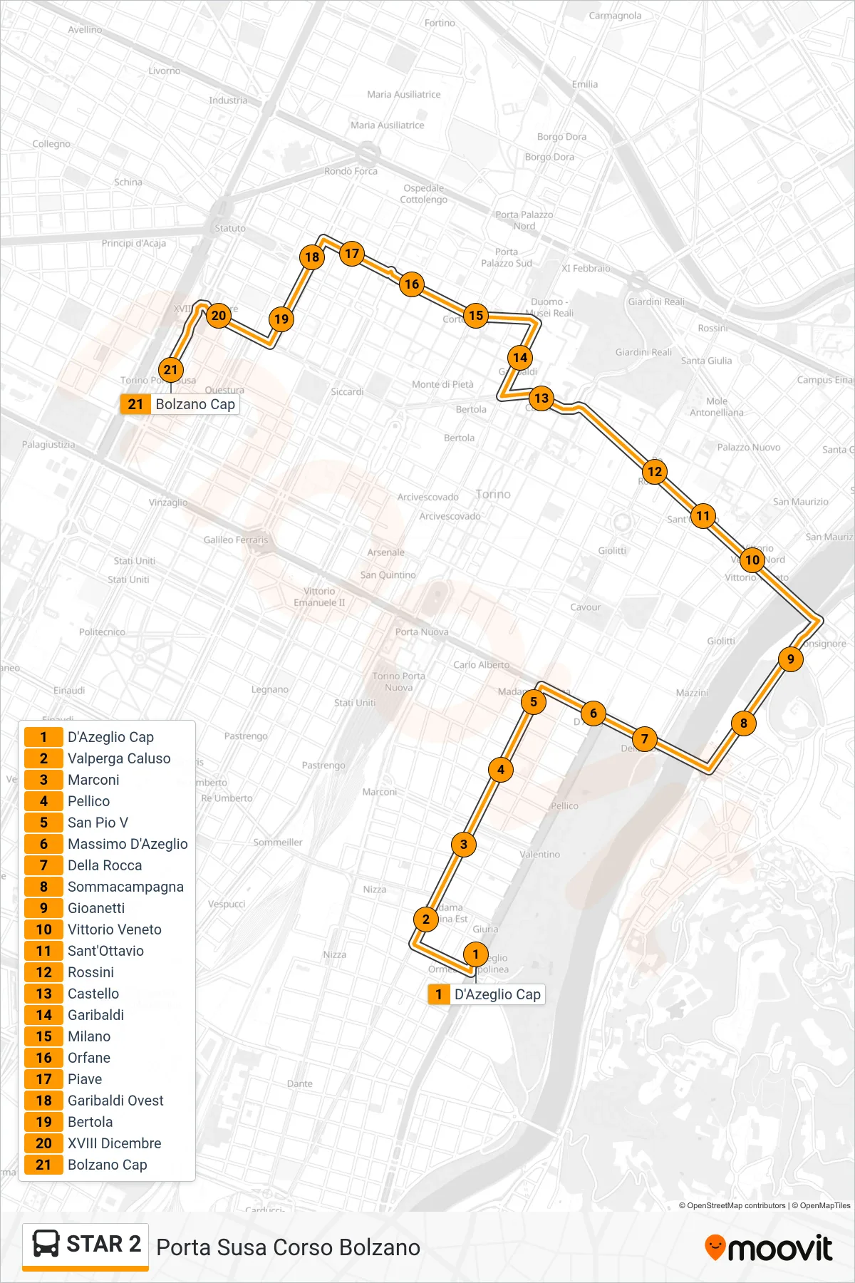 Linea STAR 2 bus (Porta Susa Corso Bolzano) - Percorsi e fermate sulla mappa