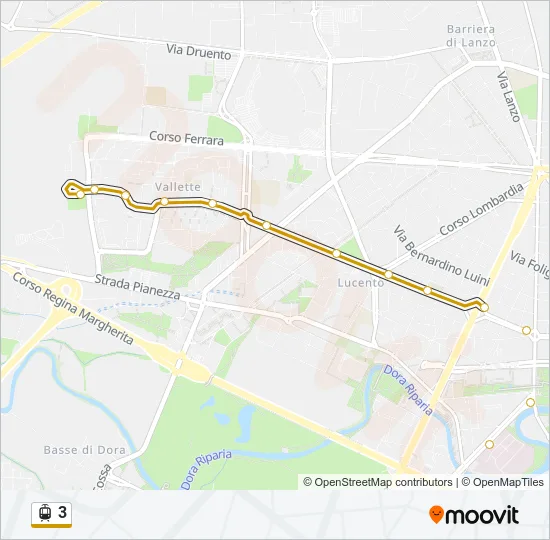 Percorso linea tram 3
