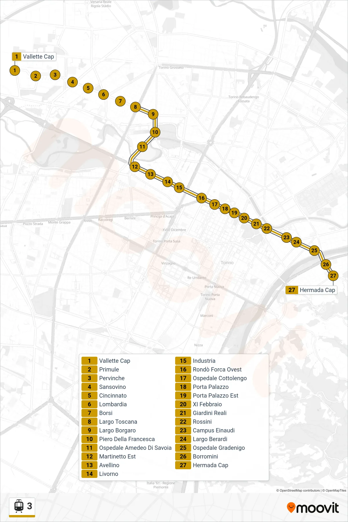 Linea 3 tram (Tortona) - Percorsi e fermate sulla mappa